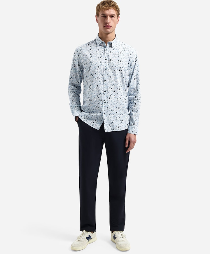 Heren overhemd lange mouw blauw