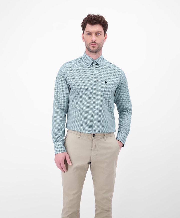 Heren overhemd lange mouw blauw