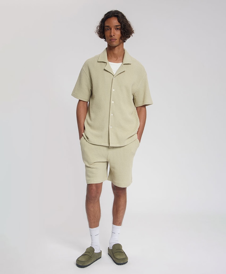 Heren overhemd korte mouw beige