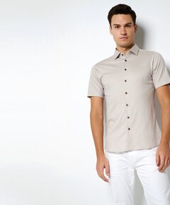 Overhemd korte mouw beige