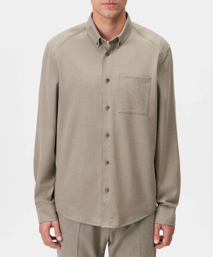 Heren overhemd lange mouw beige