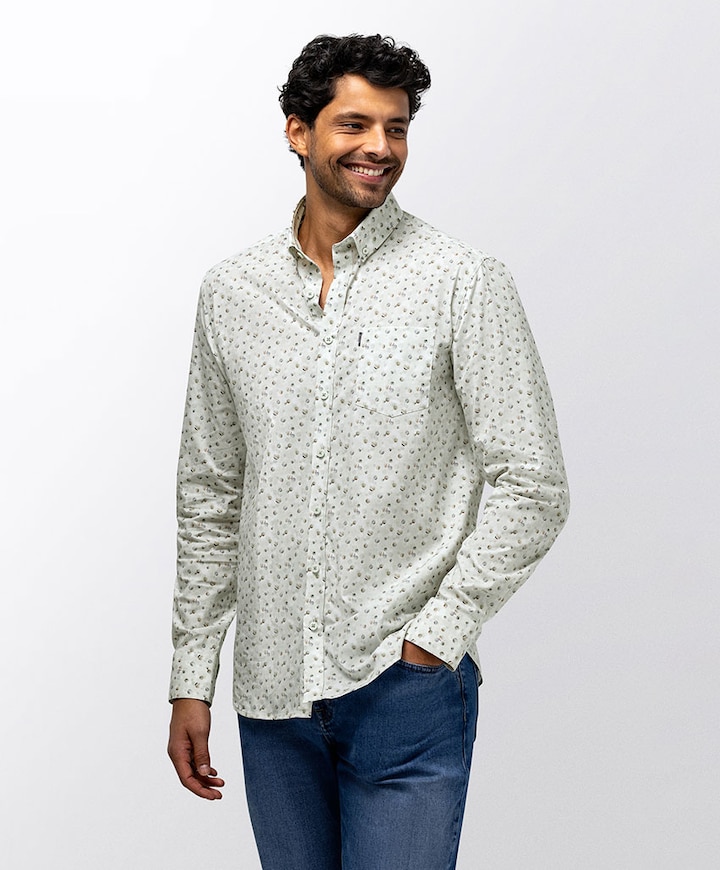 Heren overhemd lange mouw groen