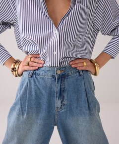 Wide leg vintage cotton twill jeans blauw