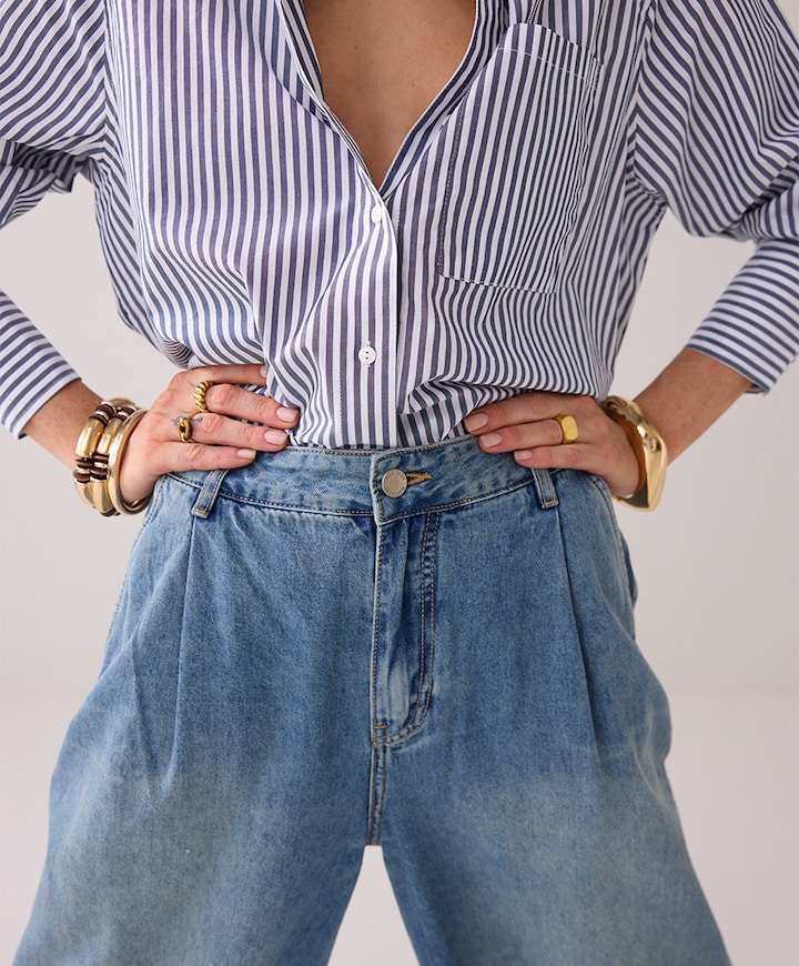 Wide leg vintage cotton twill jeans blauw