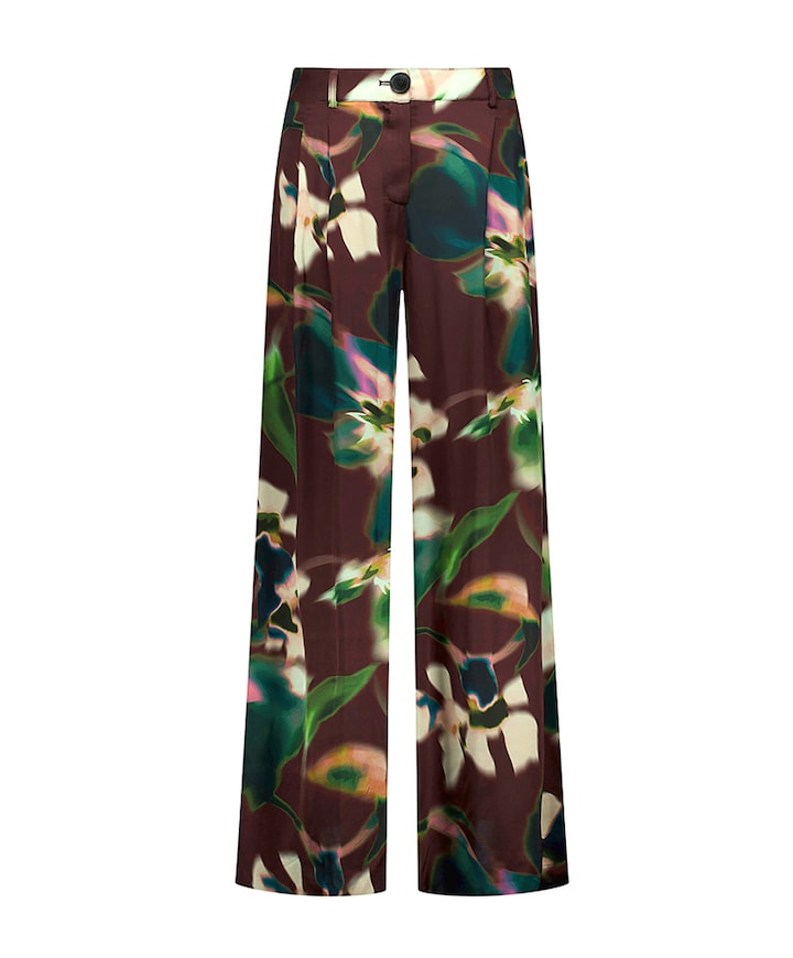 Sien satin flower dames broek bruin