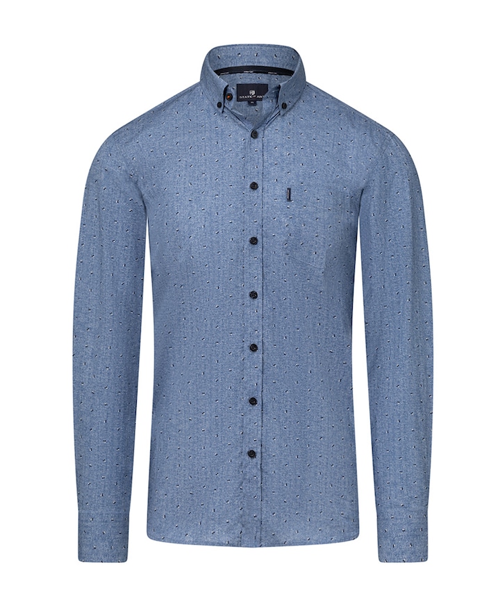 Heren overhemd lange mouw blauw