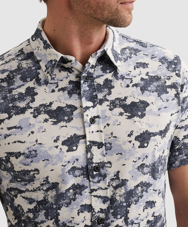 Heren overhemd korte mouw blauw