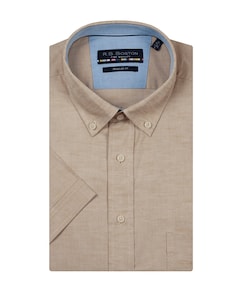 Heren overhemd korte mouw beige