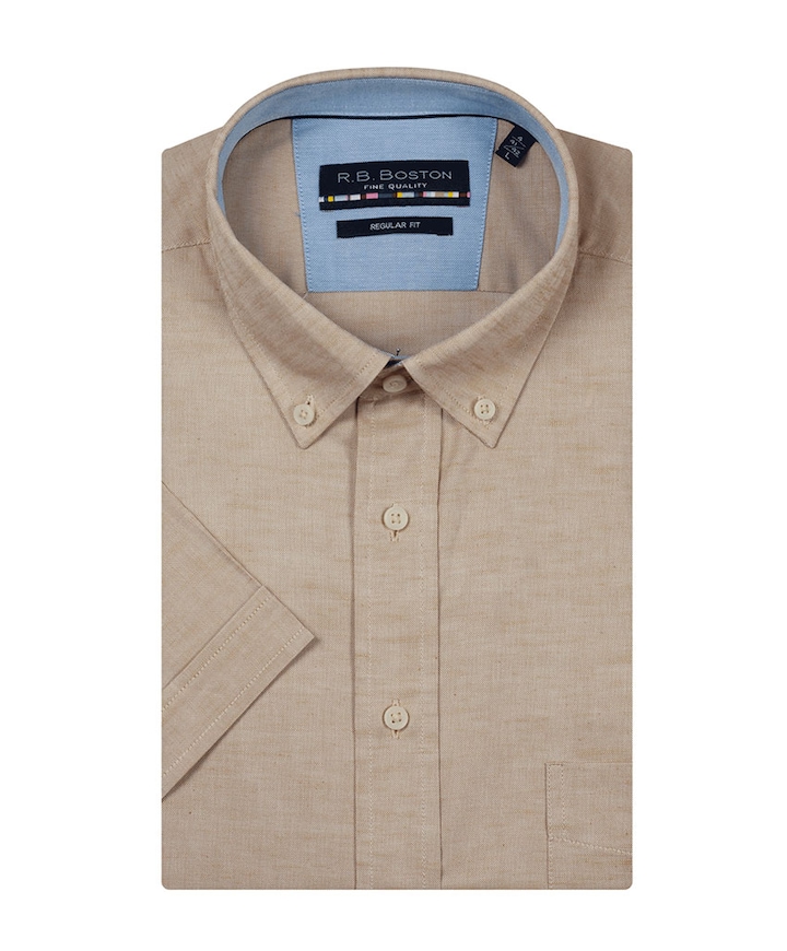 Heren overhemd korte mouw beige