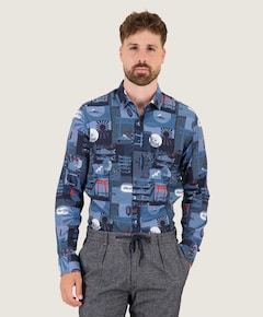 Heren overhemd lange mouw blauw