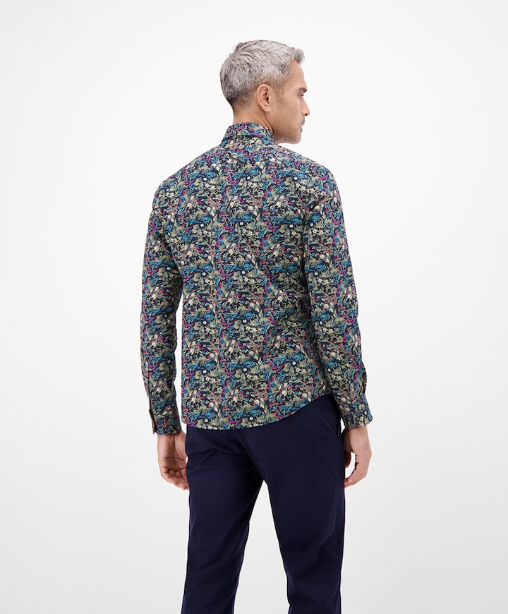 Heren overhemd lange mouw blauw