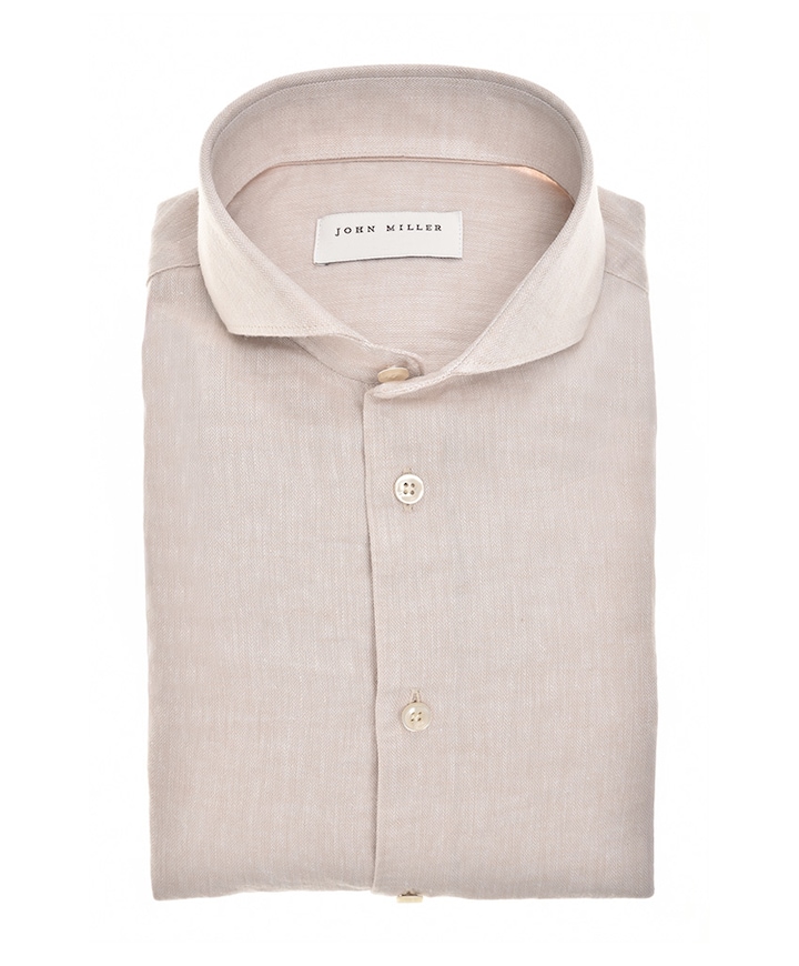 Heren overhemd lange mouw beige