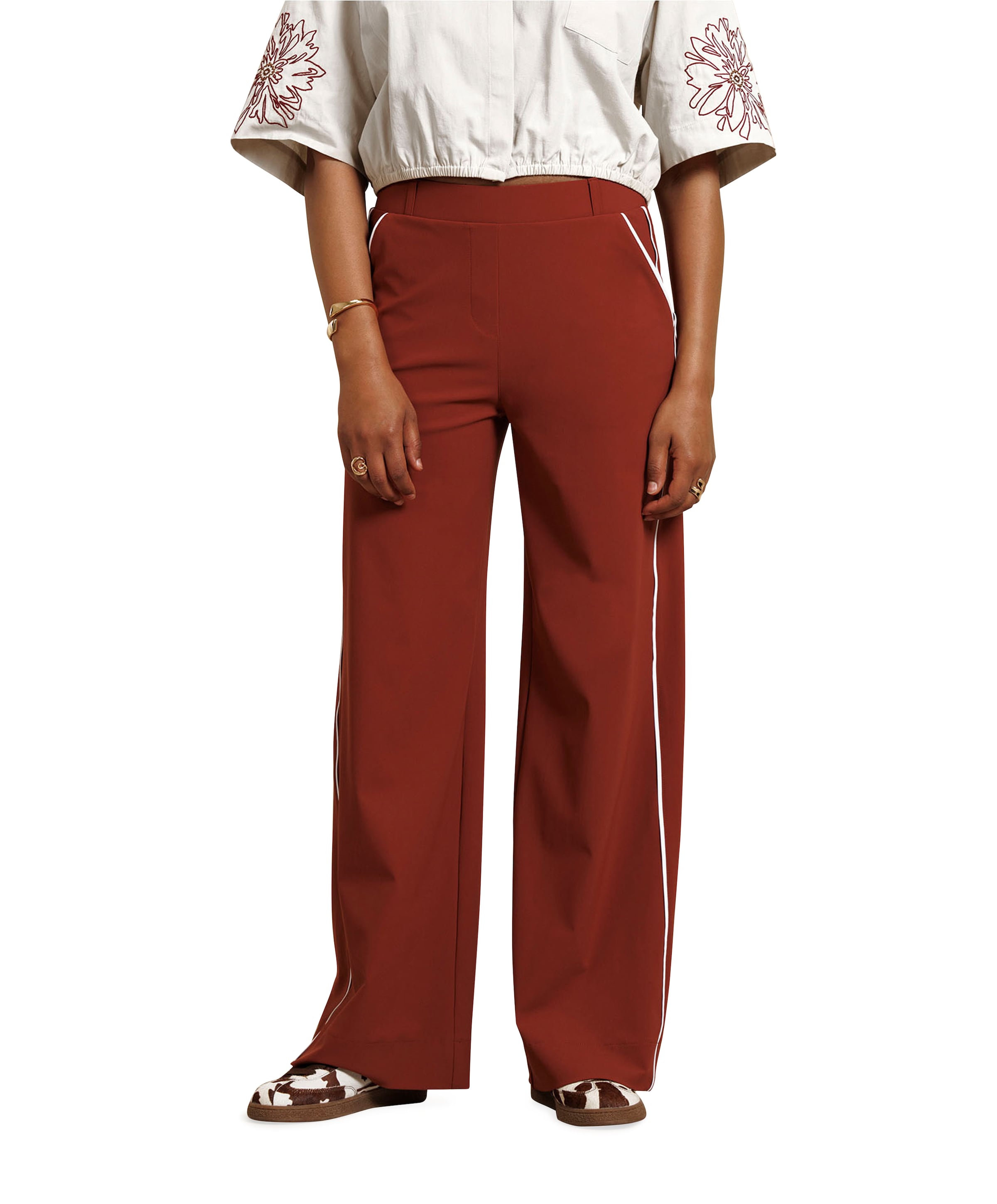Lexie piping dames broek brique