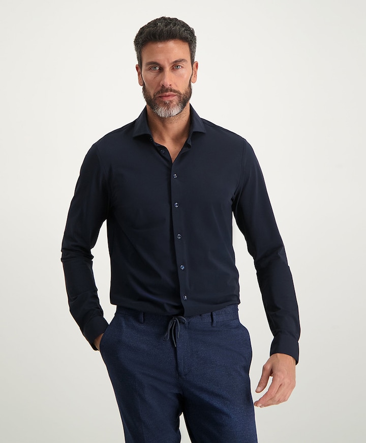 Heren overhemd lange mouw blauw