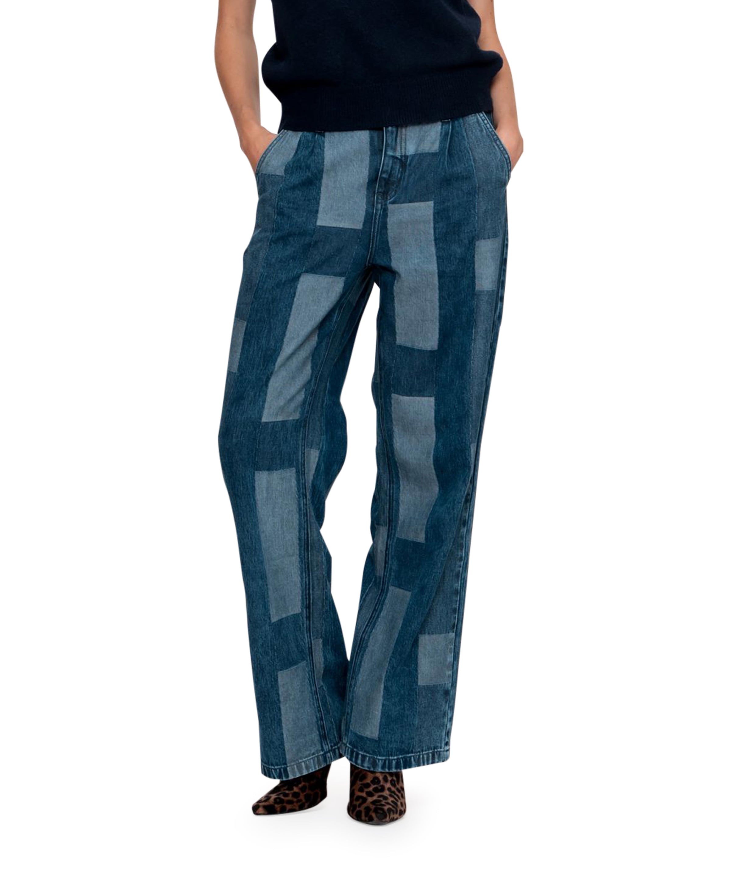 Patchwork jeans blauw