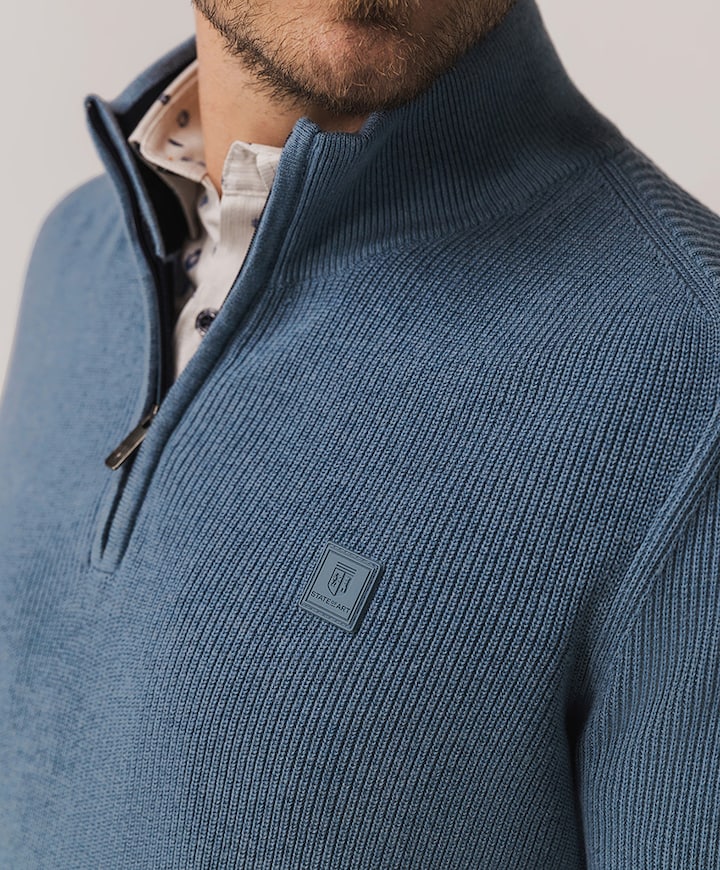 Heren trui met rits blauw