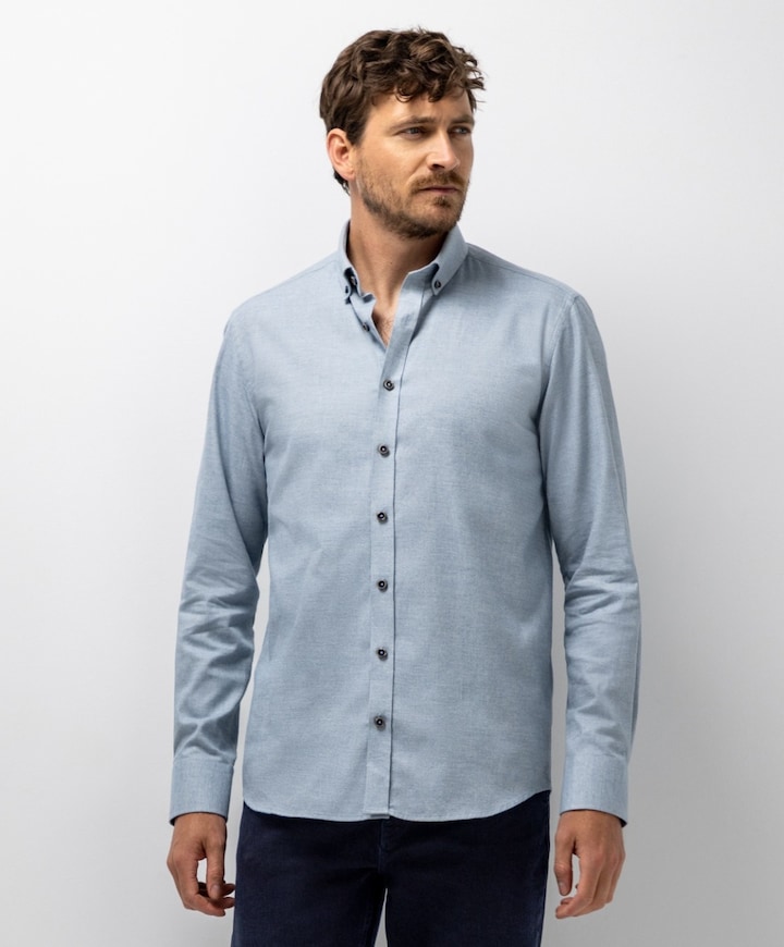 Heren overhemd lange mouw blauw