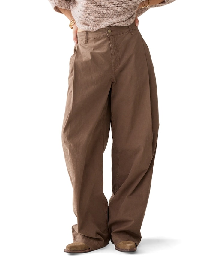 Wideleg Brisk cotton twill dames broek beige