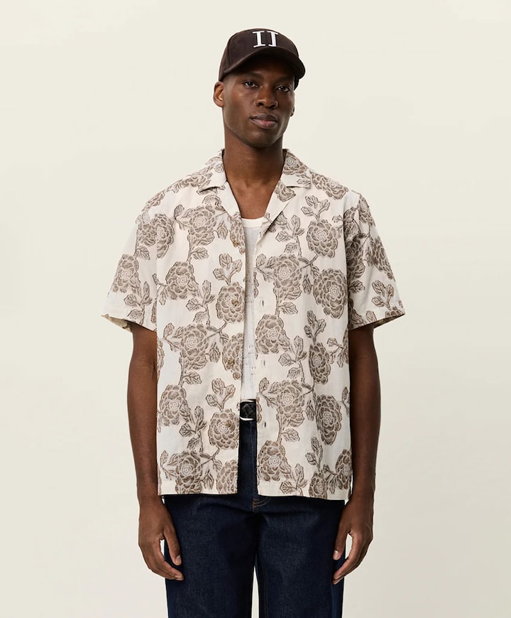 Heren overhemd korte mouw beige