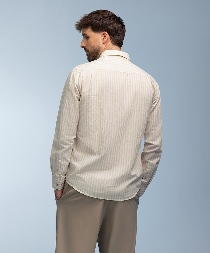 Heren overhemd lange mouw beige