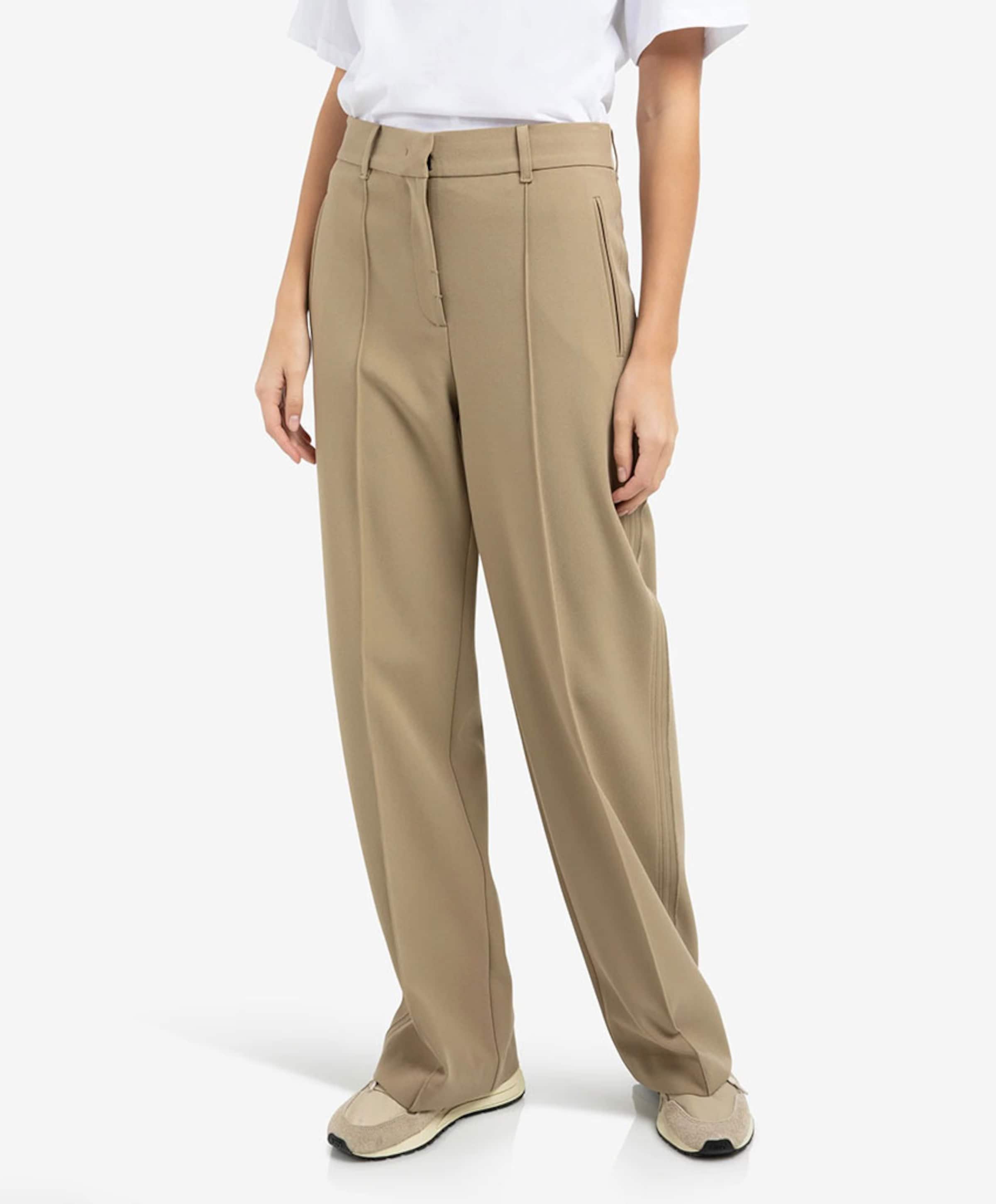 Geweven broek met stiksels dames broek beige