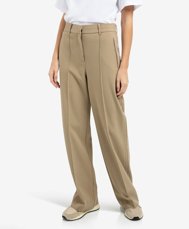 Geweven broek met stiksels dames broek beige