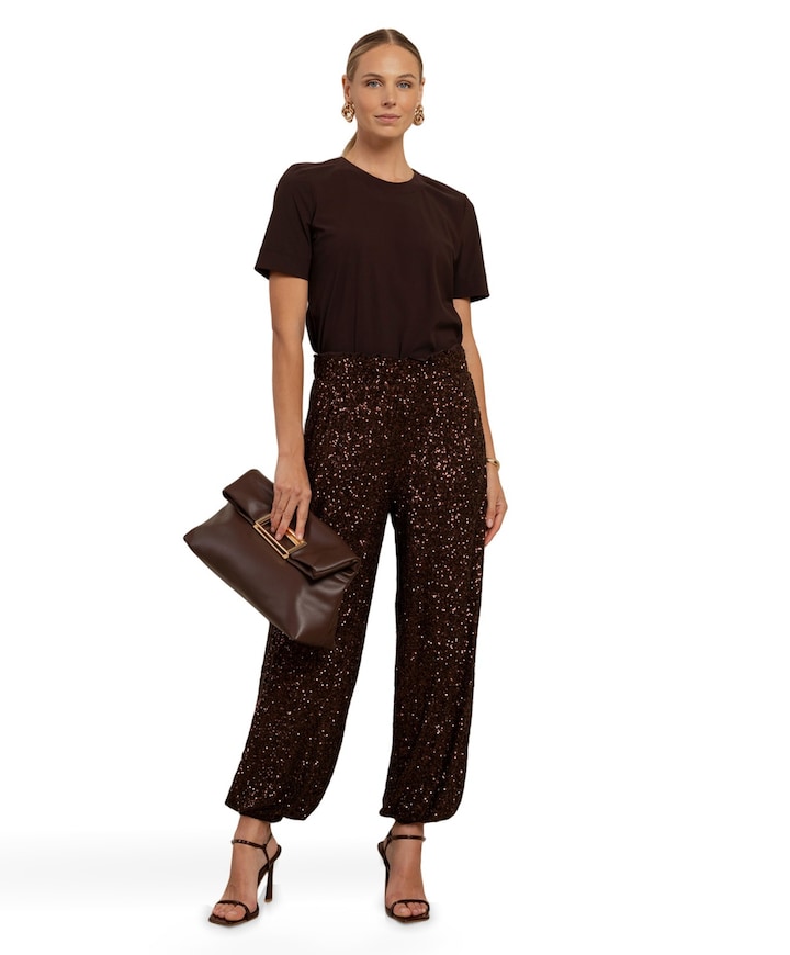 Darielle sequin balloon dames broek bruin