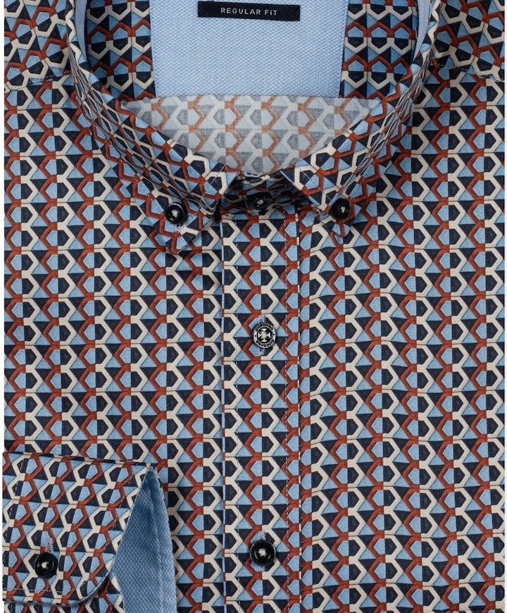 Heren overhemd lange mouw blauw