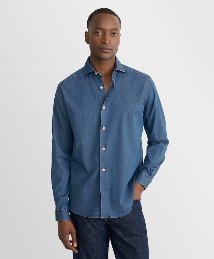 Heren overhemd lange mouw blauw