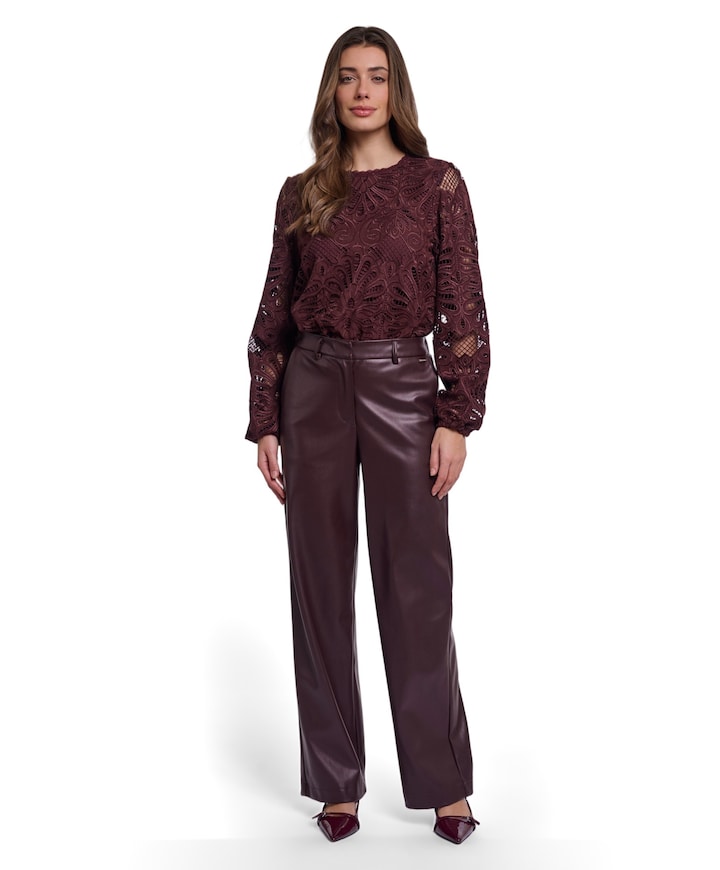 Regular length faux leather dames broek bruin