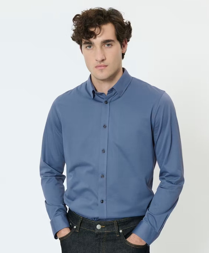 Heren overhemd lange mouw blauw