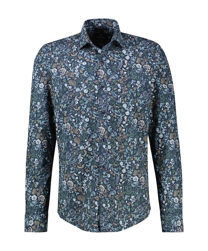 Heren overhemd lange mouw blauw