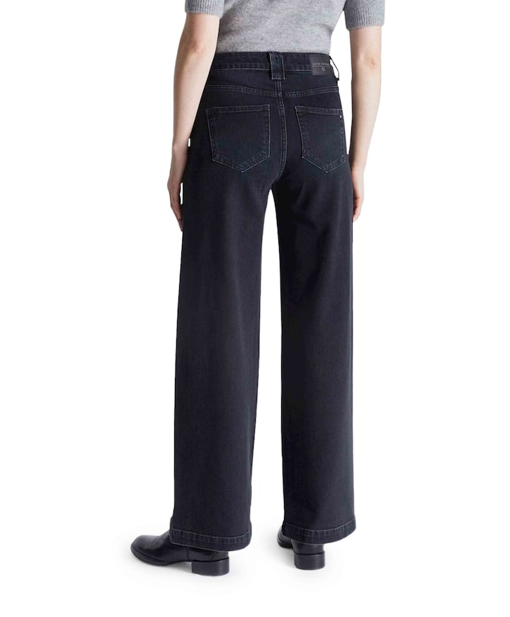 high waist wide leg dames jeans zwart