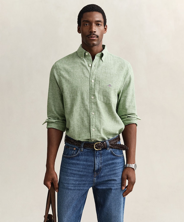 Heren overhemd lange mouw groen