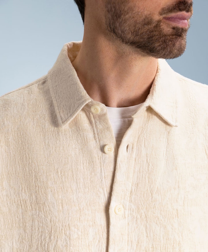 Heren overhemd korte mouw beige