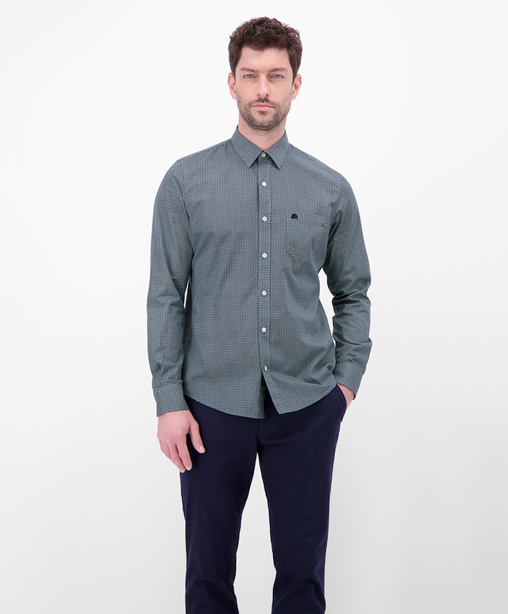 Heren overhemd lange mouw blauw