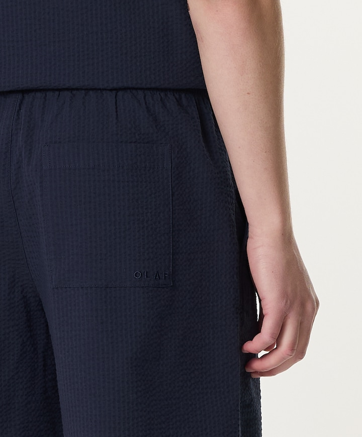 Seersucker heren korte broek blauw