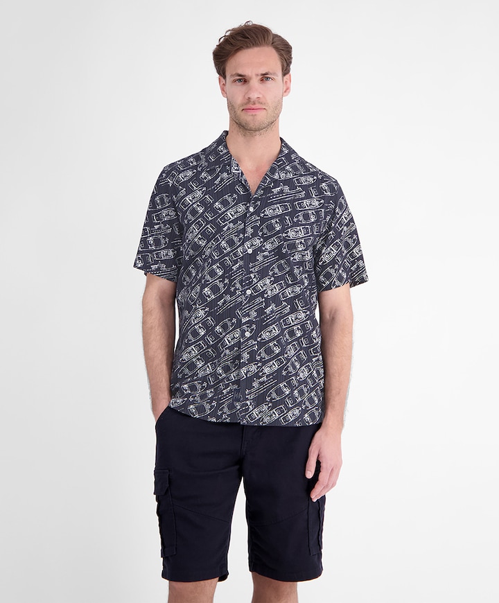 Heren overhemd korte mouw blauw