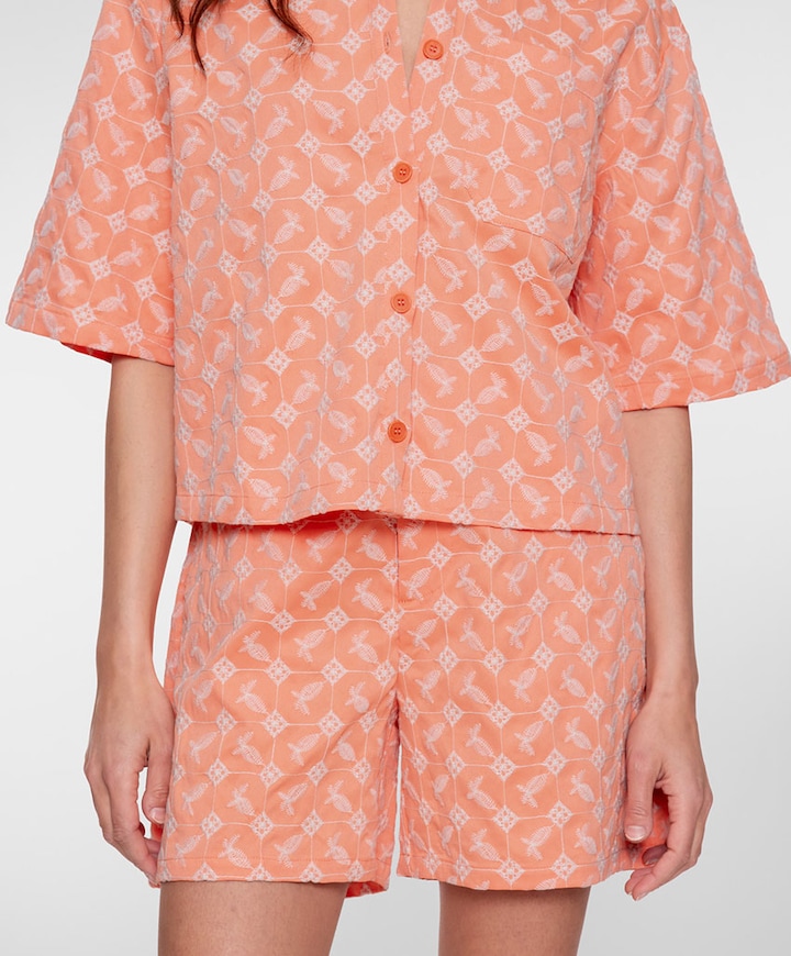 Embroidery dames korte broek oranje