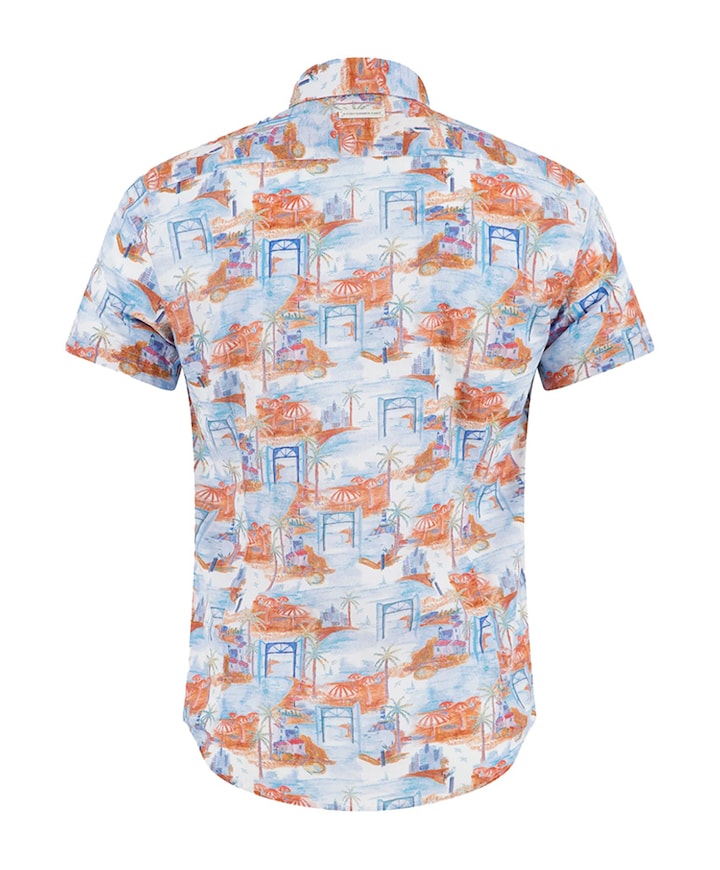 Heren overhemd korte mouw oranje