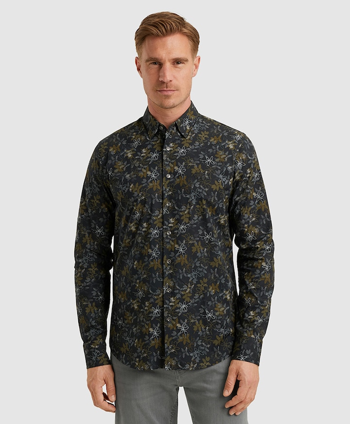 Heren overhemd lange mouw blauw