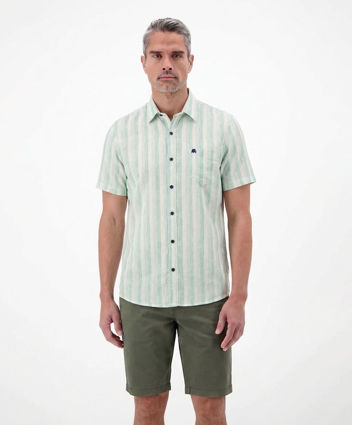 Heren overhemd korte mouw groen