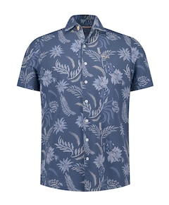 Heren overhemd korte mouw blauw