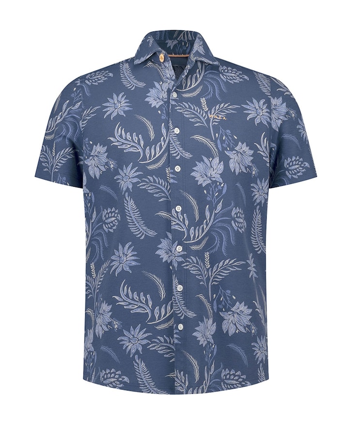 Heren overhemd korte mouw blauw