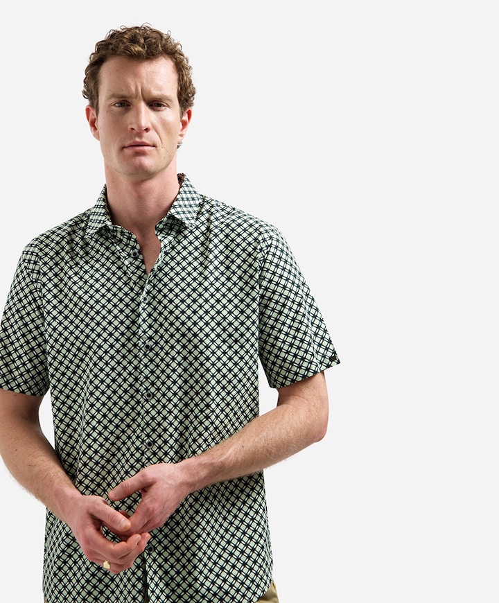 Heren overhemd korte mouw groen