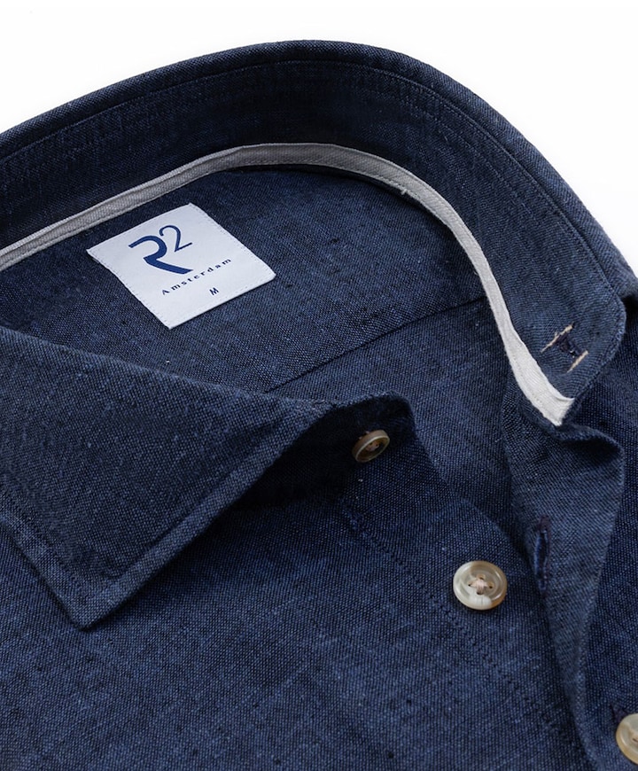 Heren overhemd lange mouw blauw