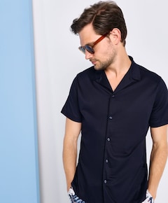 Heren overhemd korte mouw blauw