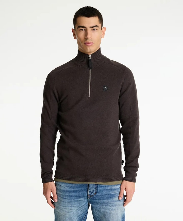 Heren trui met rits bruin