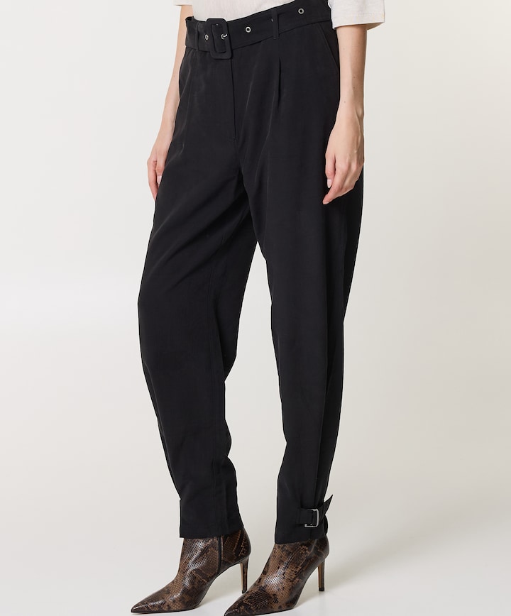 Bandjes bij de zoom dames broek zwart