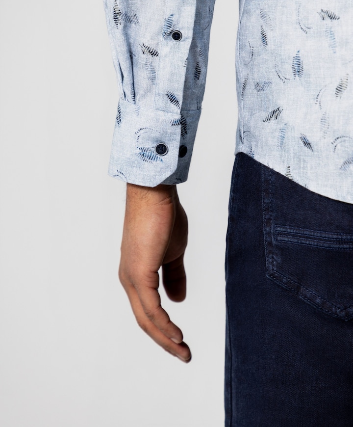 Heren overhemd lange mouw blauw